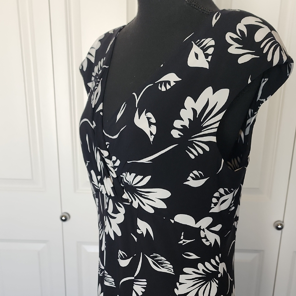 Ralph Lauren Black and White Floral Midi Dress
